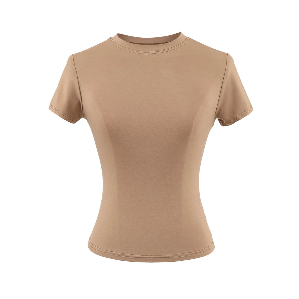 2024 New High Quality Casual T shirt Sexy Slim Short Sleeves Fashion Trend Solid Women Clothing y2k Tops